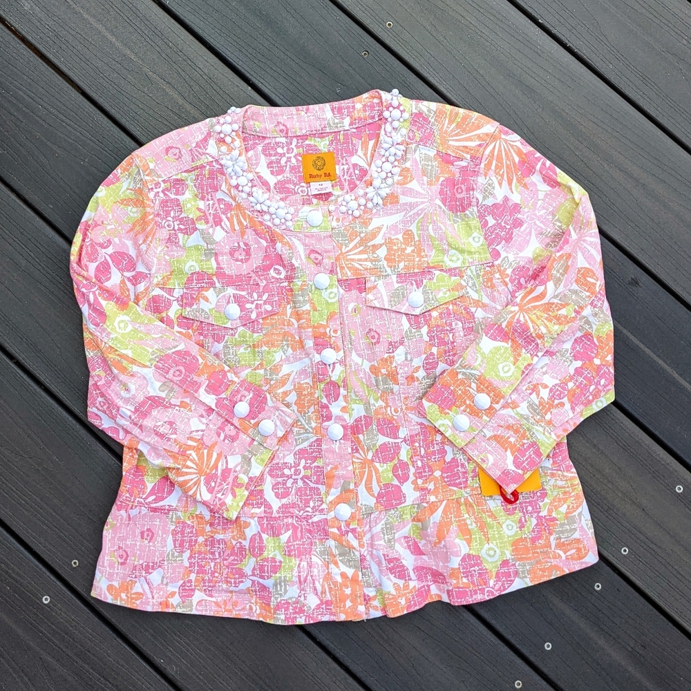 NWT Ruby Rd Floral Print Embellished Peplum Jacket - Picture 2 of 3